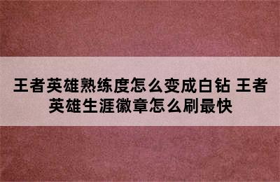 王者英雄熟练度怎么变成白钻 王者英雄生涯徽章怎么刷最快